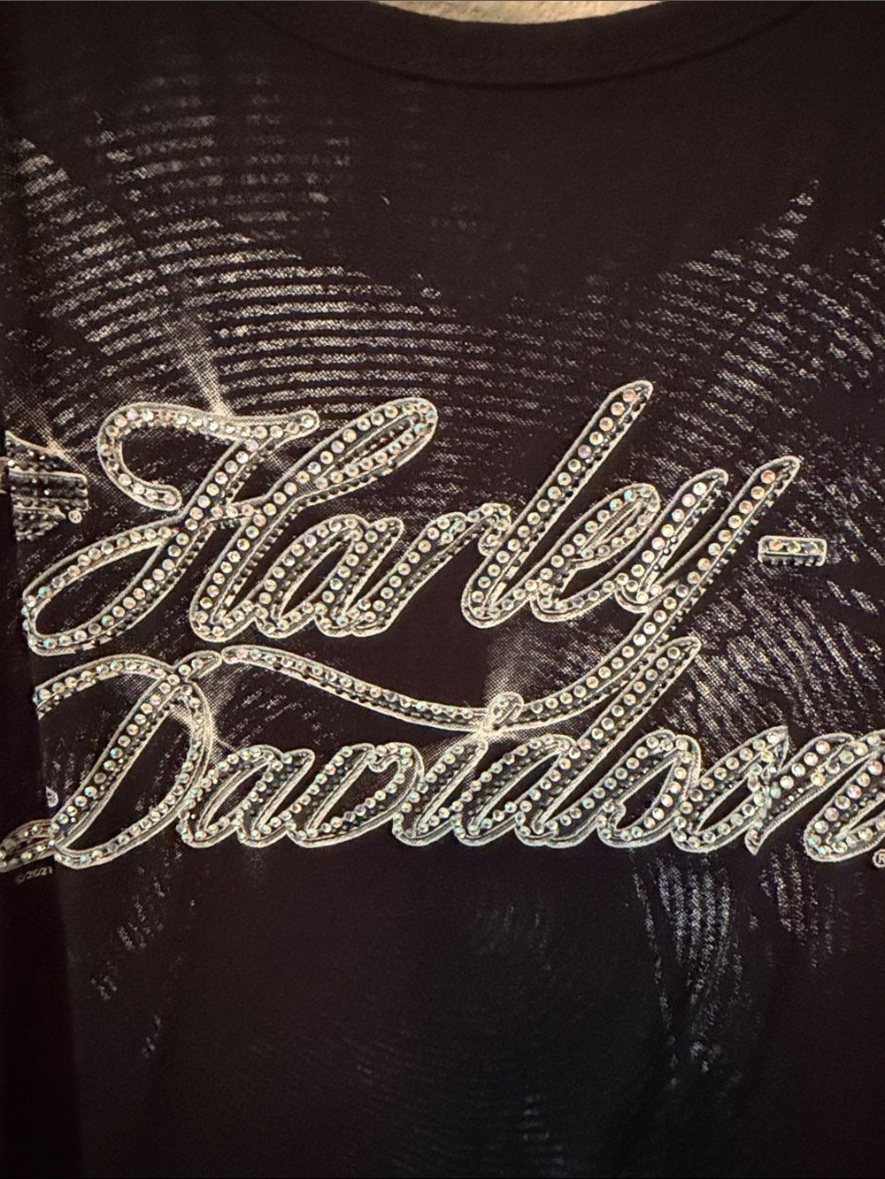 Harley-Davidson Black Tank with Silver Rhinestone Script - Picture 2 of 5